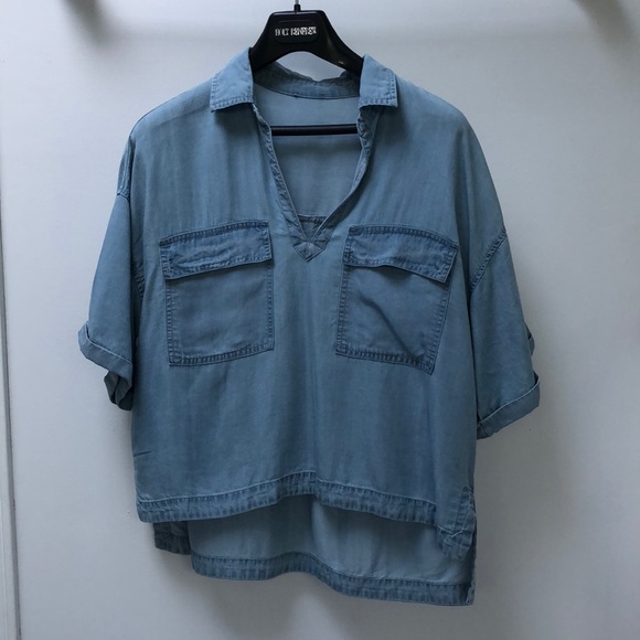 Tops - Chambray Denim Short Sleeve Shirt